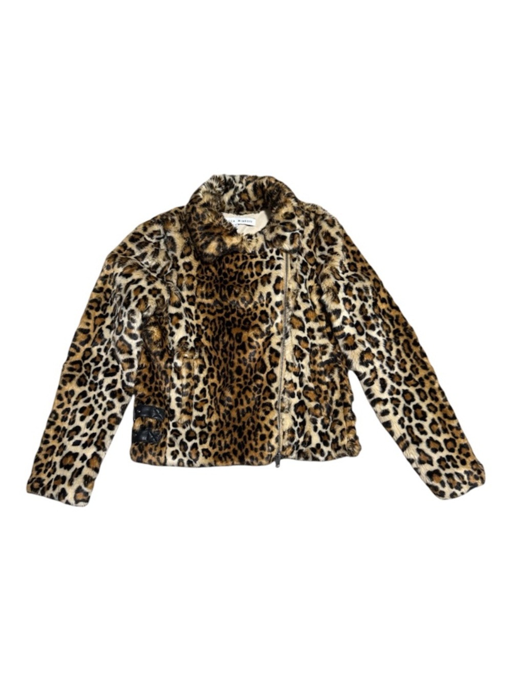 087 REBECCA MINKOFF Women’s Hudson Faux Fur Moto Jacket - Leopard Print Small - Picture 3 of 11